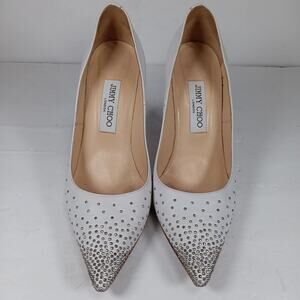 Jimmy Choo White Leather Romy Pearl Embellished Pointed Toe Pumps 38 us 8
